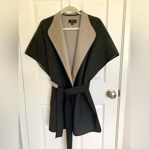 J.Crew double-faced wool cape with contrast trim and removable belt.